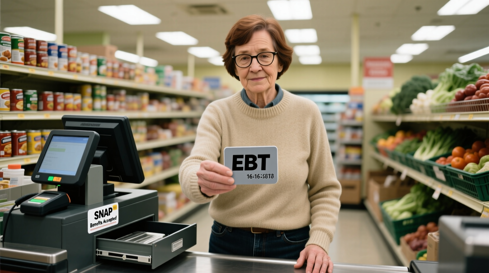 Person using EBT card at grocery checkout