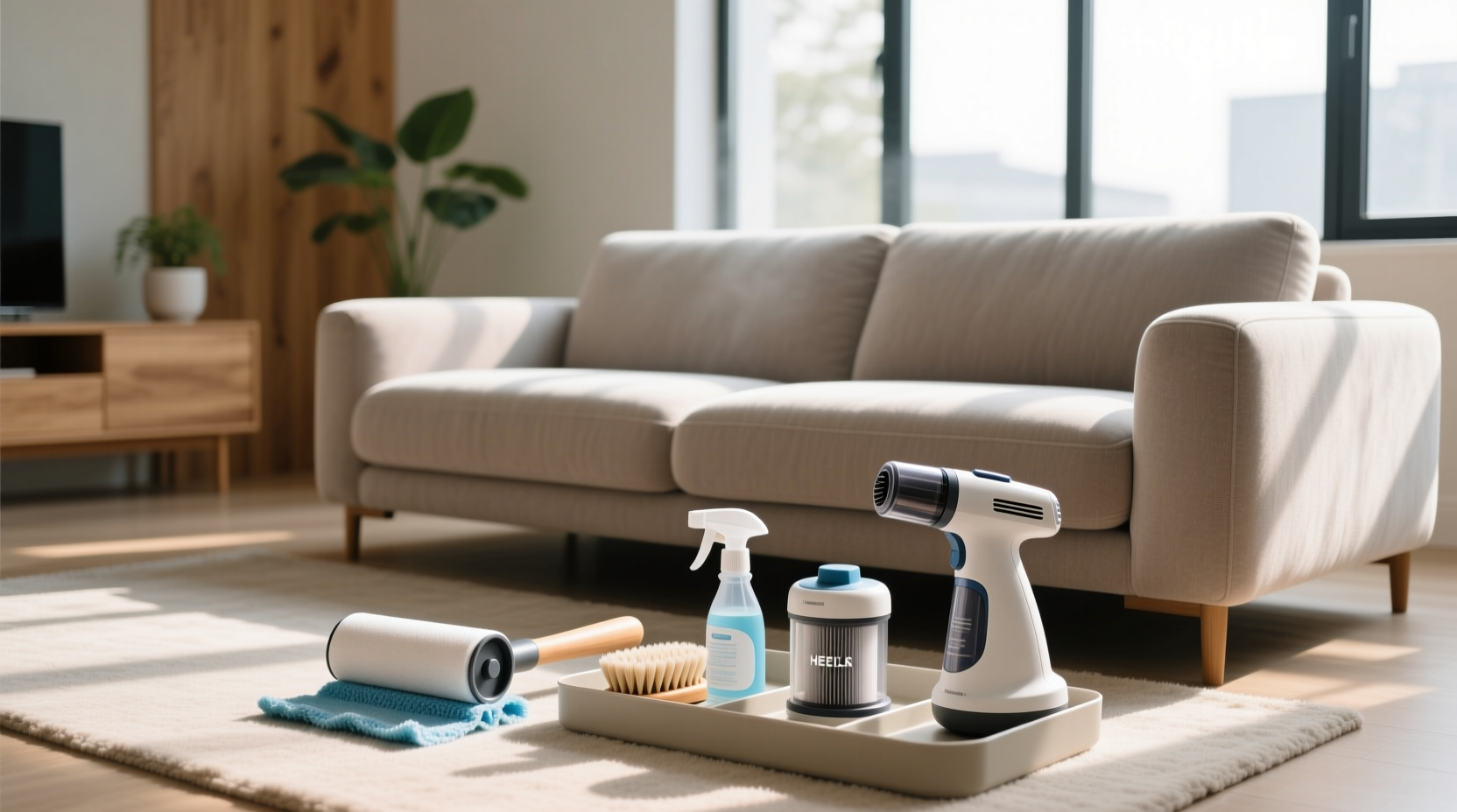 deep clean microfiber couch with laundry tools