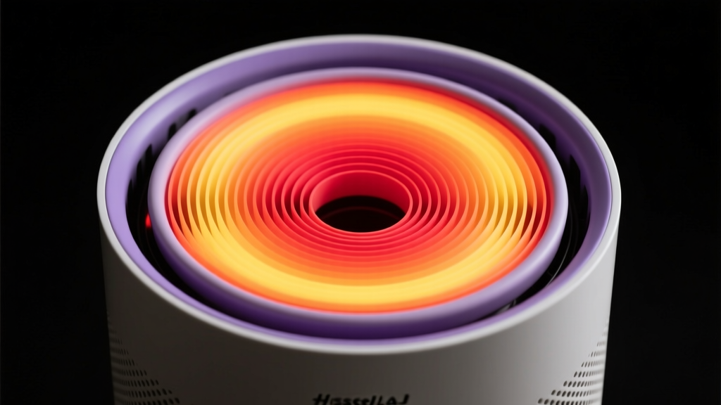 Infrared thermal camera view of a Dyson Airstrait showing heat distribution across ceramic plates after extended use.