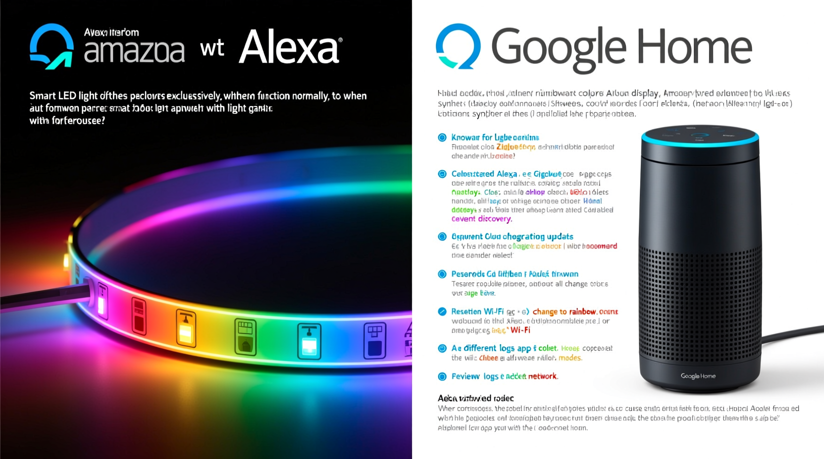 why does my smart light strip show rainbow glitches only when paired with alexa and not google home