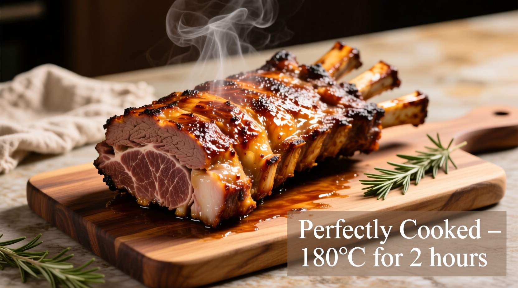 Perfectly cooked standing rib roast with golden crust