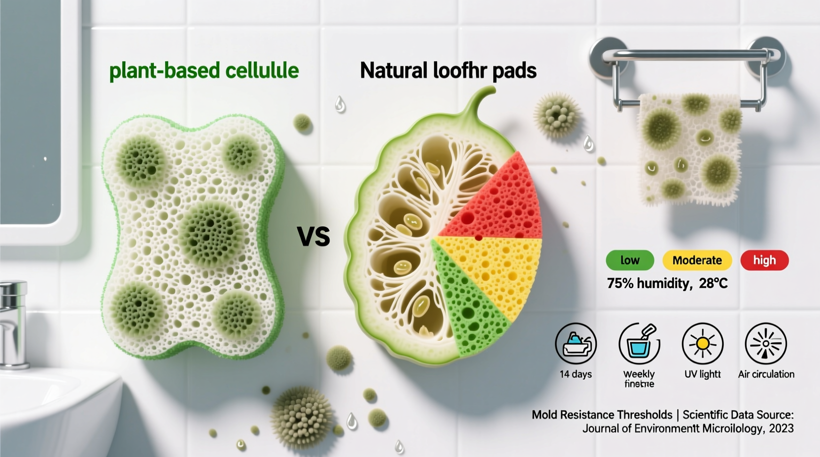 compostable sponge vs loofah pad mold resistance tested