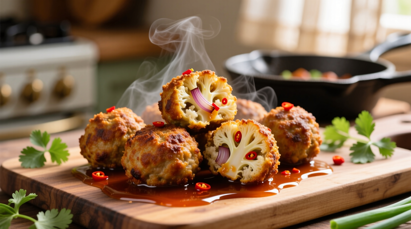 sweet and spicy cauliflower meatballs