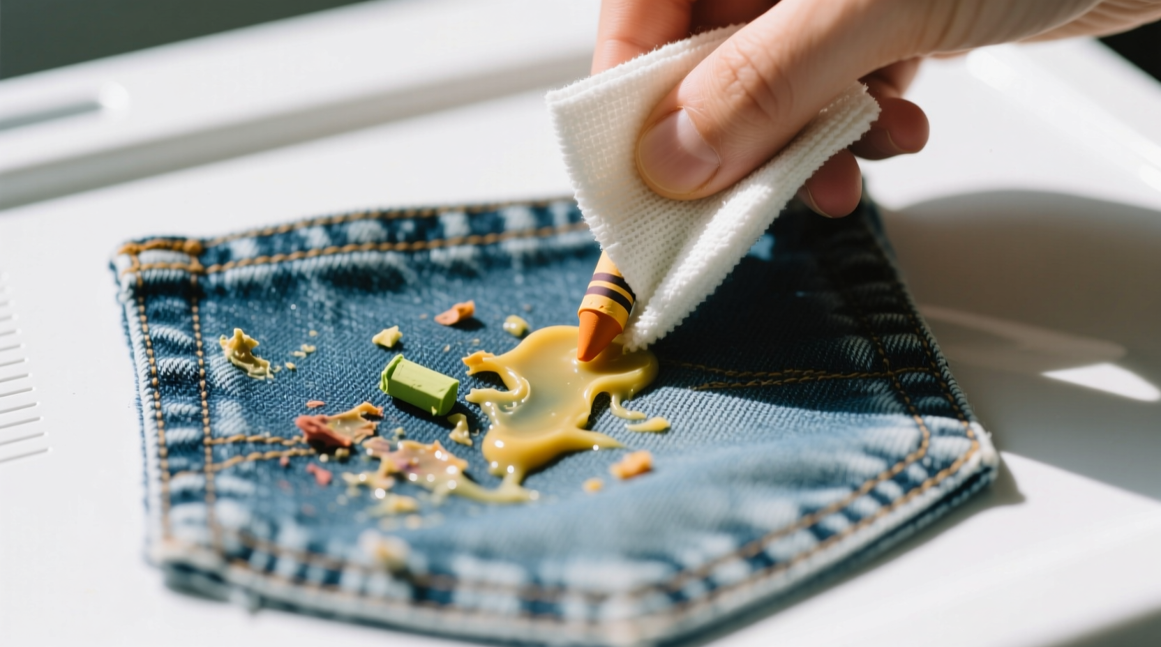 how to remove melted crayon from denim pocket