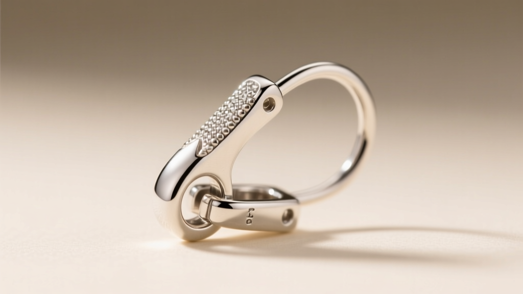 Close-up of a rhodium-plated 925 sterling silver ear wire with a leverback clasp, shown against a soft neutral background