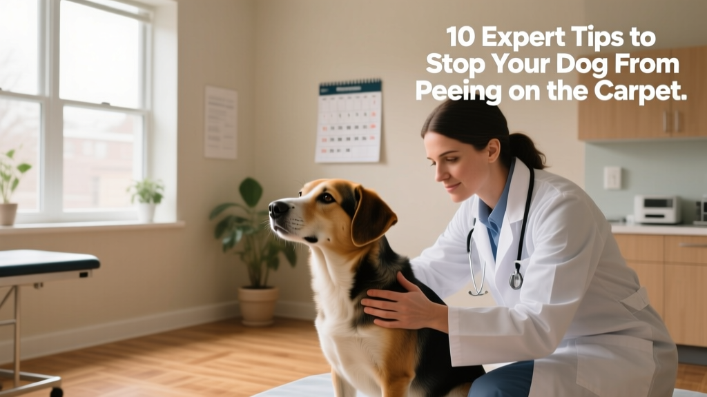 Veterinarian gently examining a calm dog during a routine checkup
