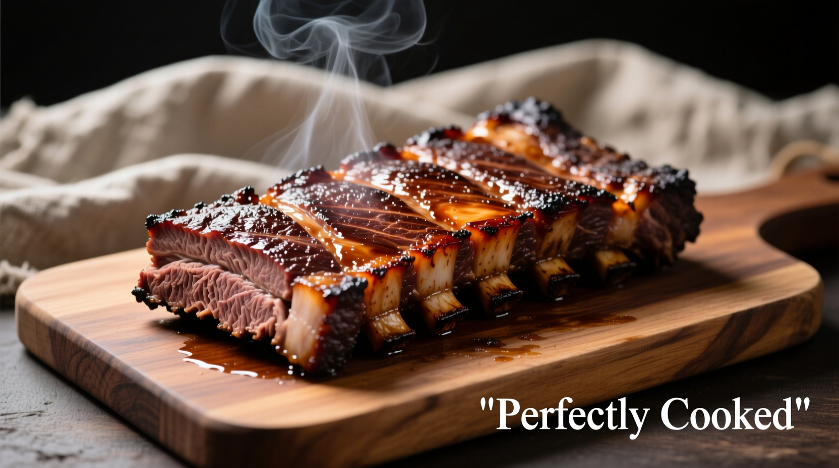 Perfectly cooked beef brisket resting on cutting board