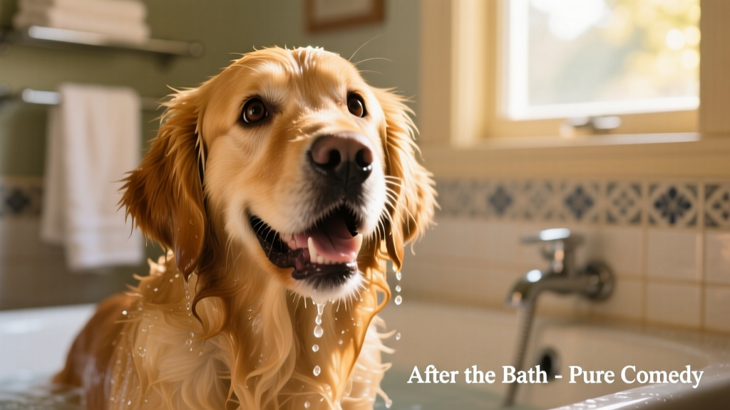 Golden Retriever’s Funny Wide-Eyed Expression After His Bath Is Cracking People Up