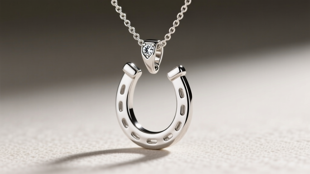 Side profile of a sterling silver horseshoe pendant with a hidden diamond-cut bail, threaded onto a delicate 1.2mm box chain.