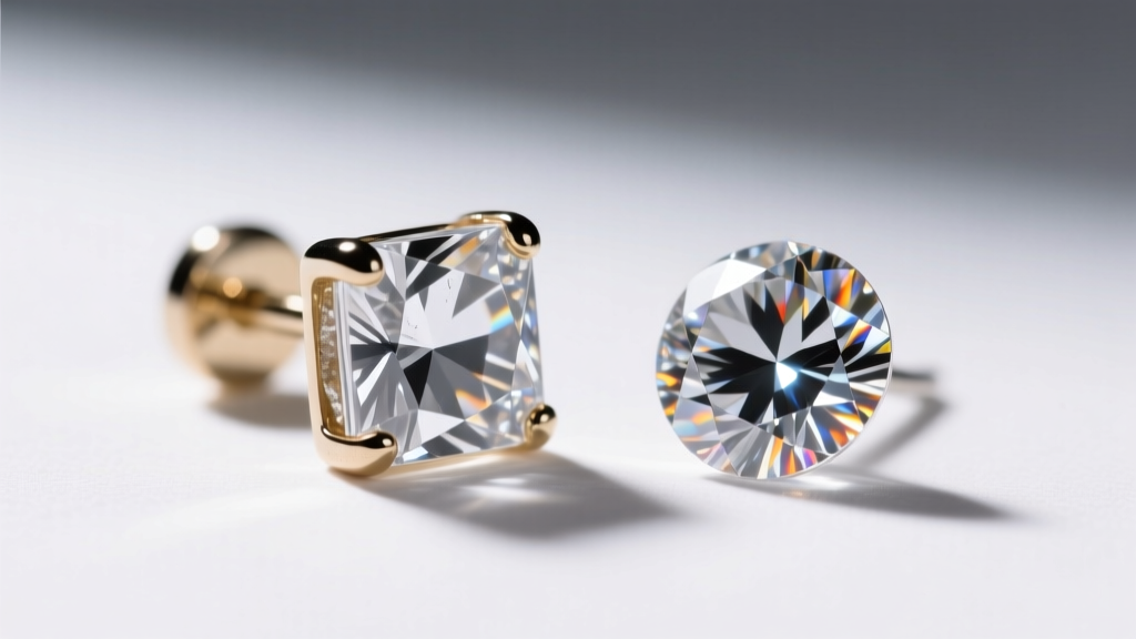 Close-up of a cloudy cubic zirconia stud earring next to a brilliant lab diamond, highlighting surface micro-scratches and dullness.