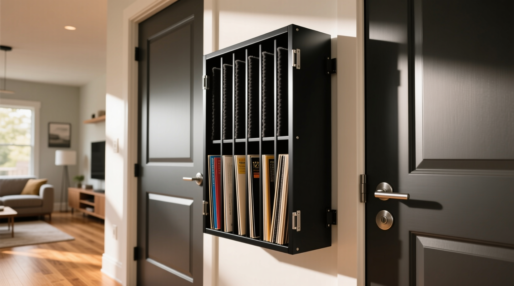 vinyl record jacket storage on closet doors