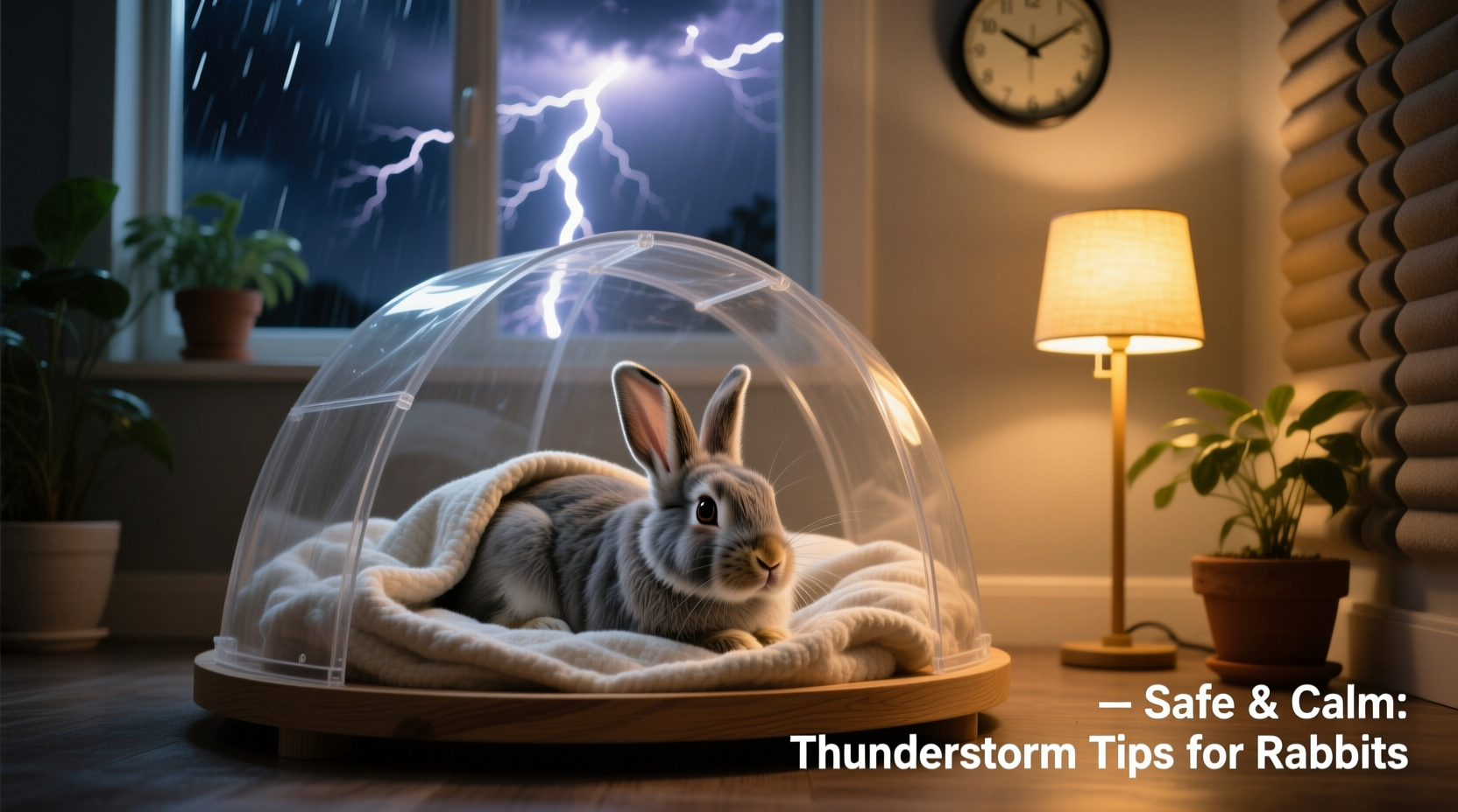 how to calm an anxious rabbit during thunderstorms or fireworks safely