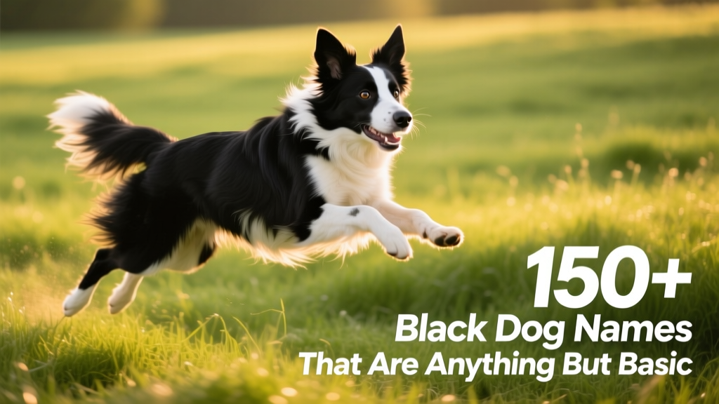 A playful black-and-white Border Collie mid-leap in a grassy field