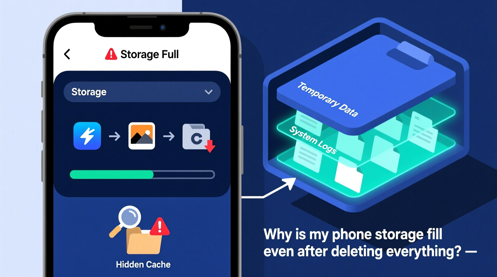 why is my phone storage full even after deleting everything hidden cache explained