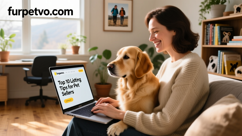 A dog sits on its owner's lap as she creates her listing on furpetvo.com