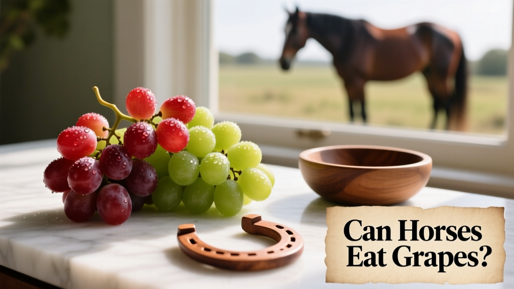 Fresh, washed red and green grapes arranged on a clean surface, ready to be prepared for a horse