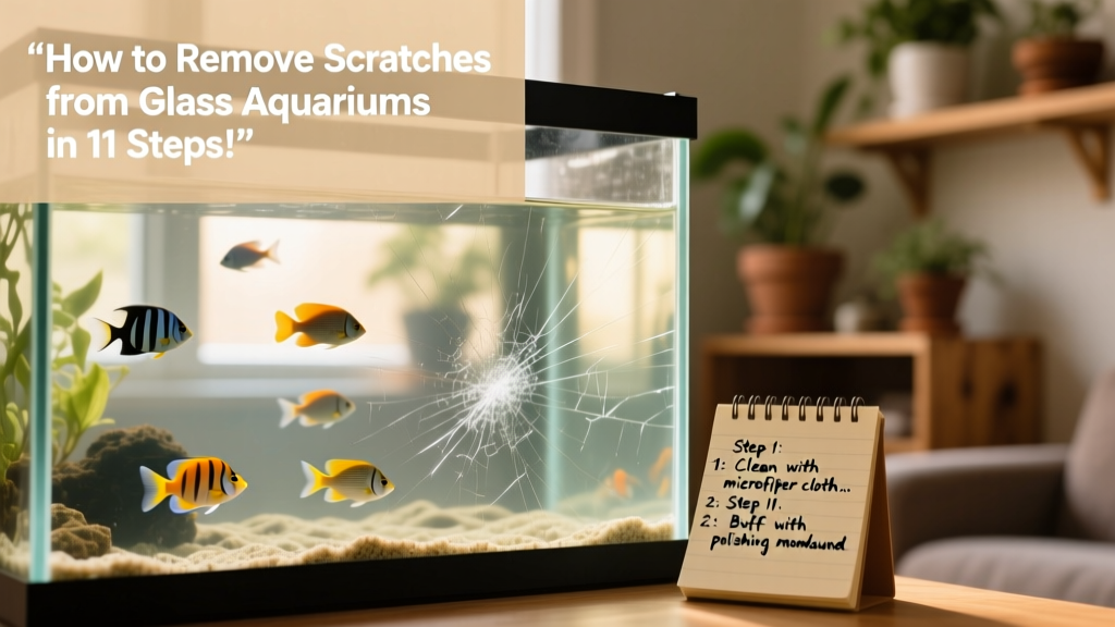 Close-up of a glass aquarium with visible fine scratches on the front panel