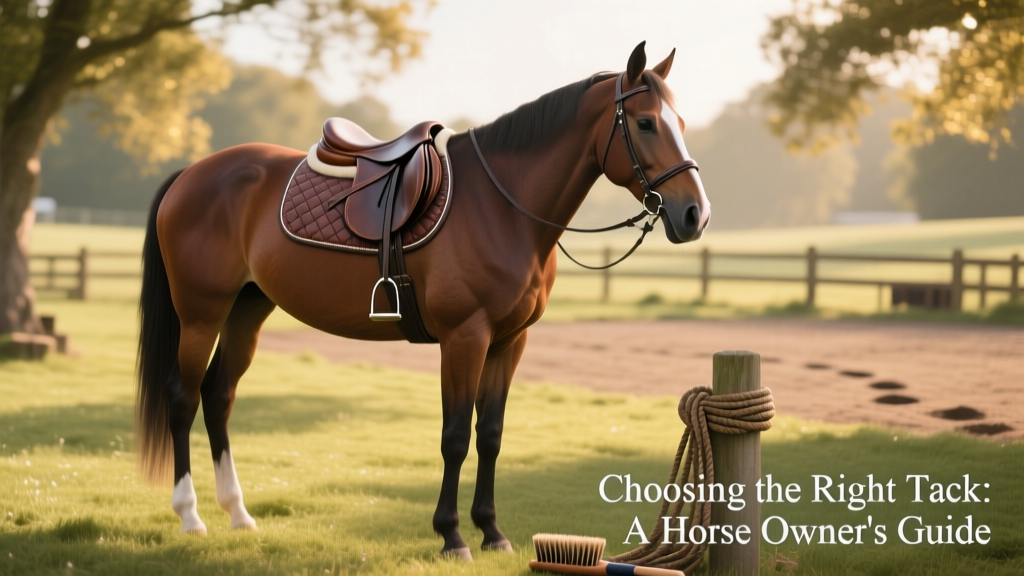 A well-fitted English saddle on a calm, relaxed horse during a quiet groundwork session