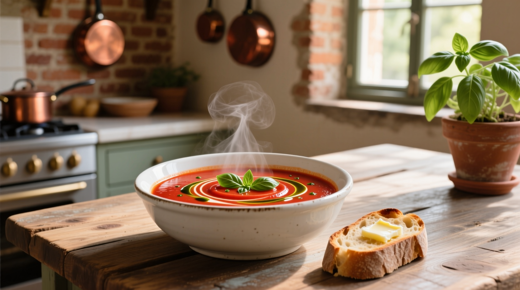 Authentic Italian tomato soup in white bowl