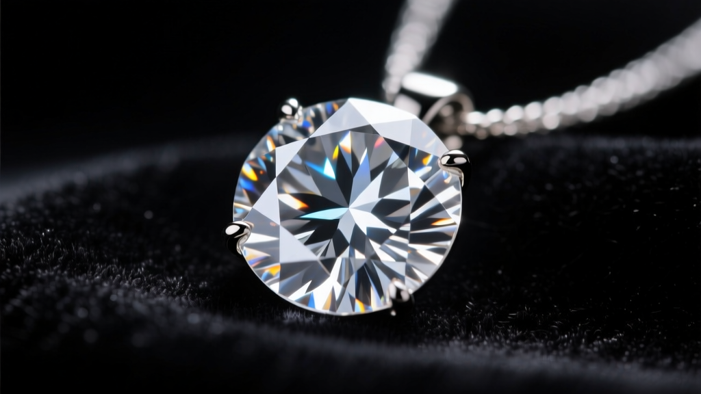 Macro shot of a LEO diamond pendant on black velvet, highlighting its 82-facet crushed ice sparkle and light return.