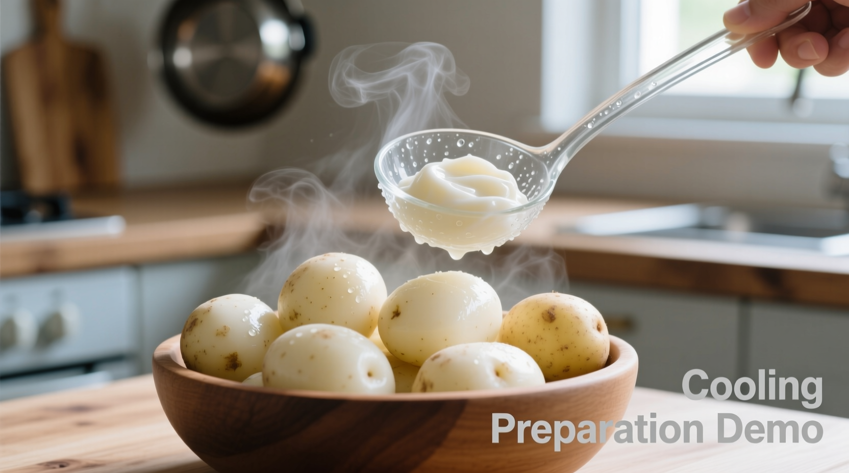 White potatoes with cooling preparation demonstration