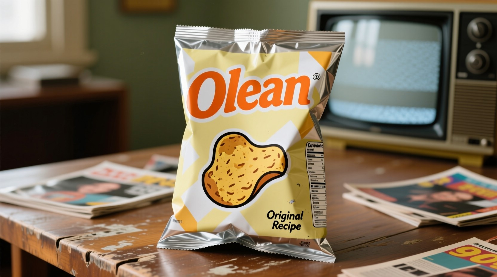 Vintage packaging of Olean potato chips from the late 1990s