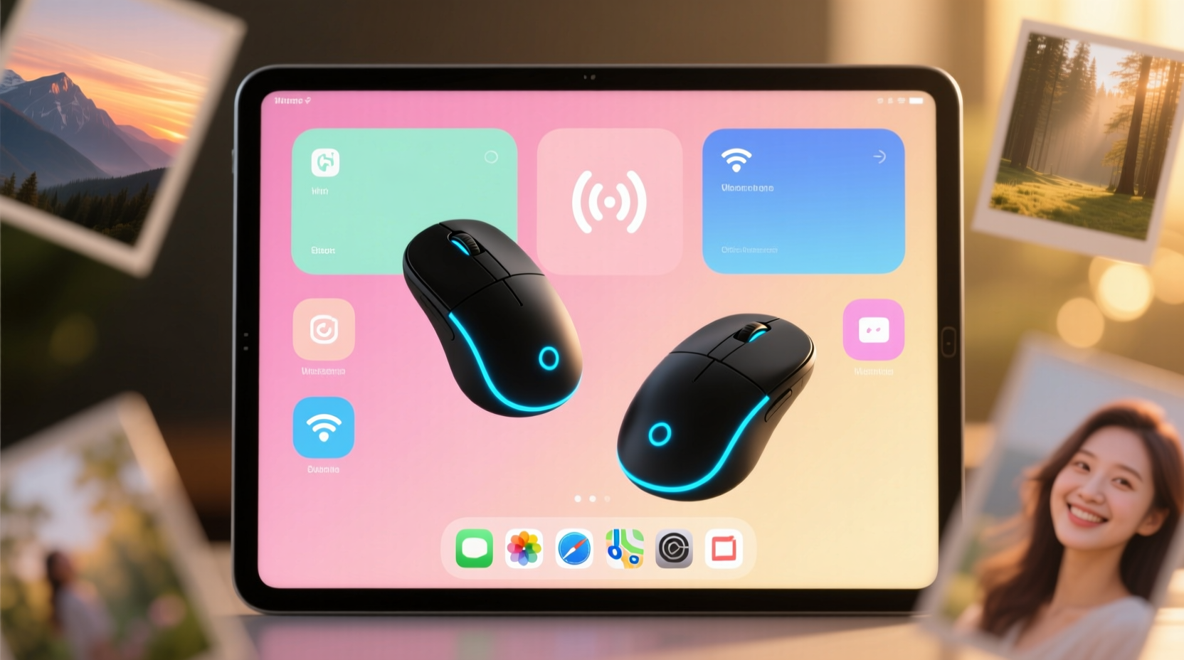 tablet home screens wireless mice and blurry photos
