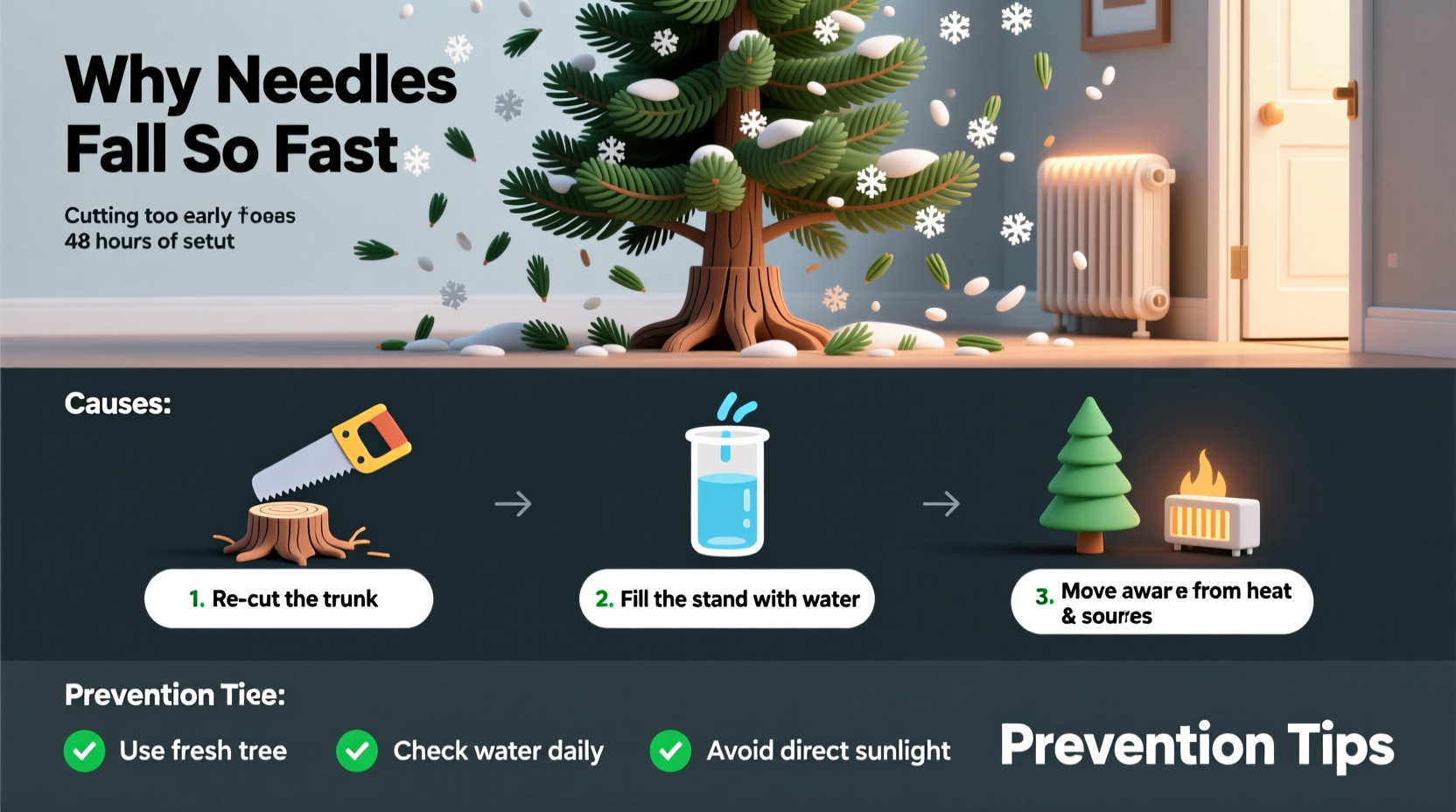 why does my christmas tree shed needles within 48 hours of setup causes and fixes