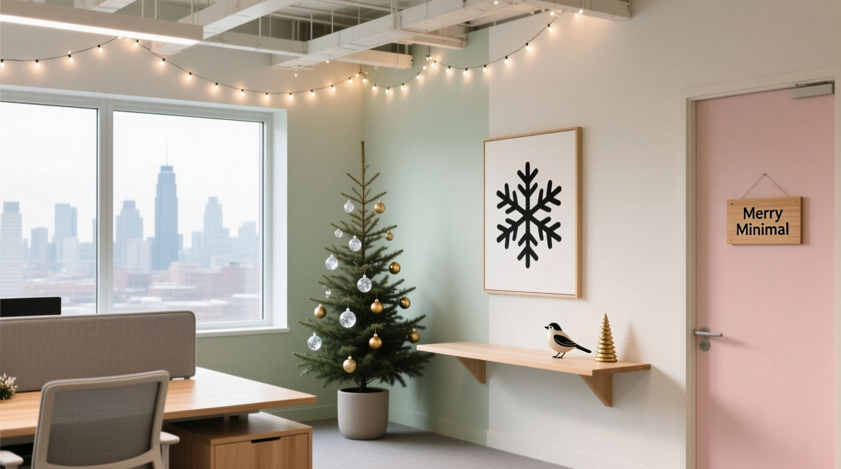how to decorate a shared office space with minimal christmas clutter