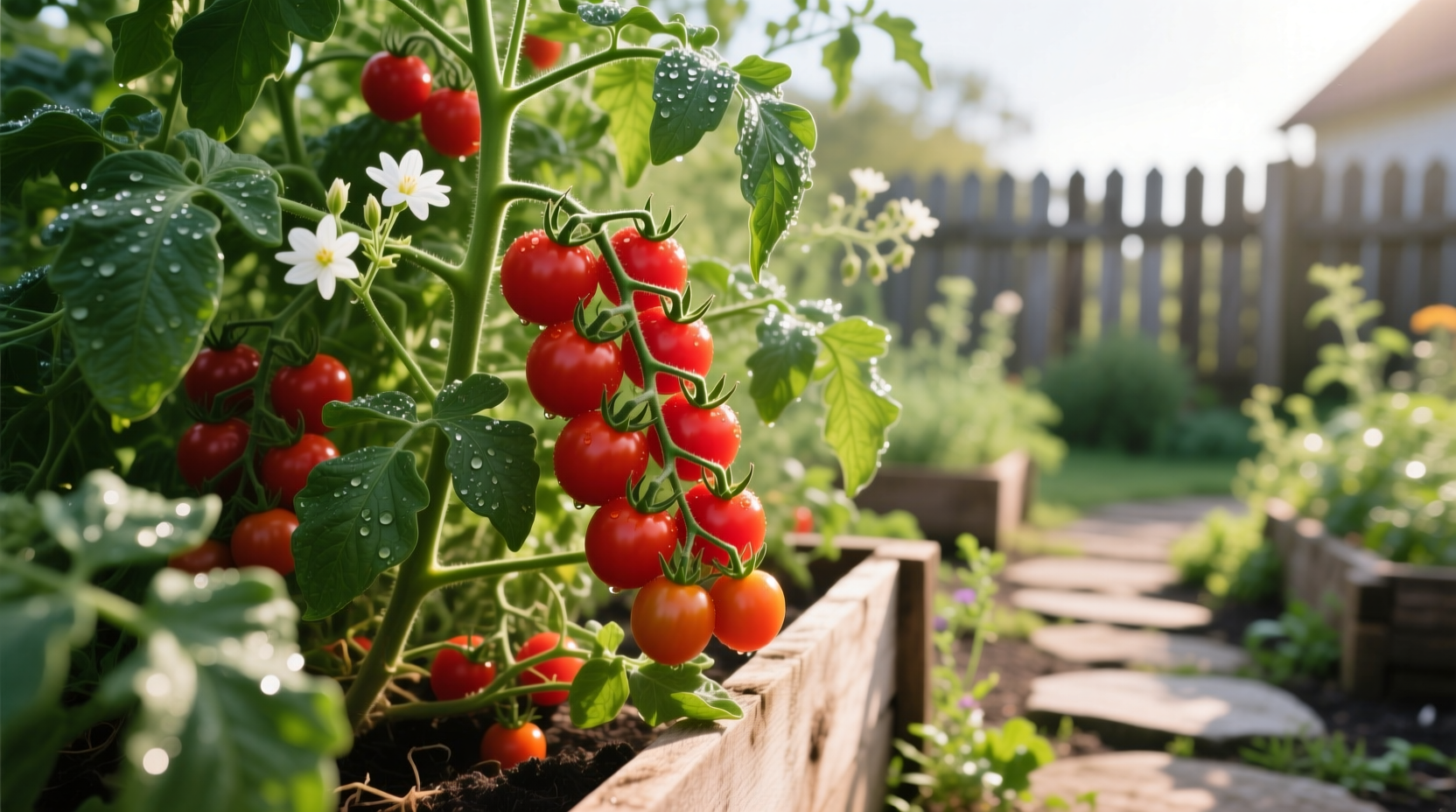 Healthy cherry tomato plants growing in garden