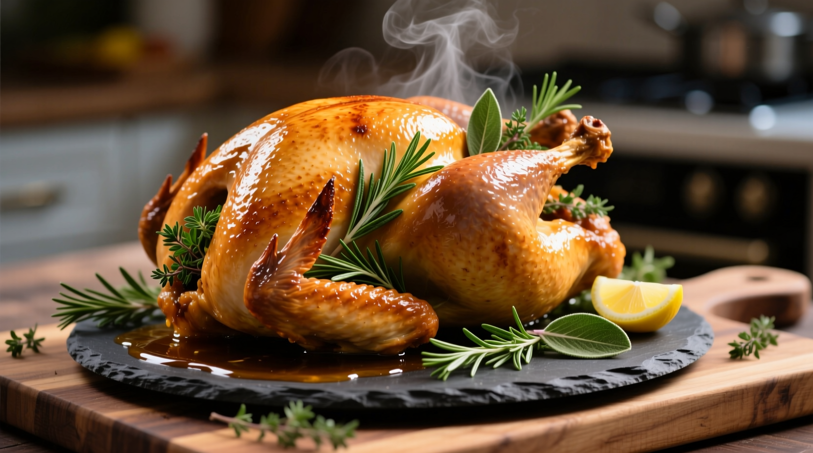 Perfectly roasted golden turkey with herbs