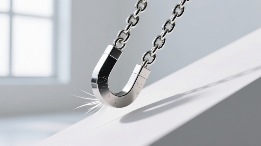 Neodymium magnet sliding down a 45-degree angled genuine 925 silver chain, demonstrating the eddy current braking effect.