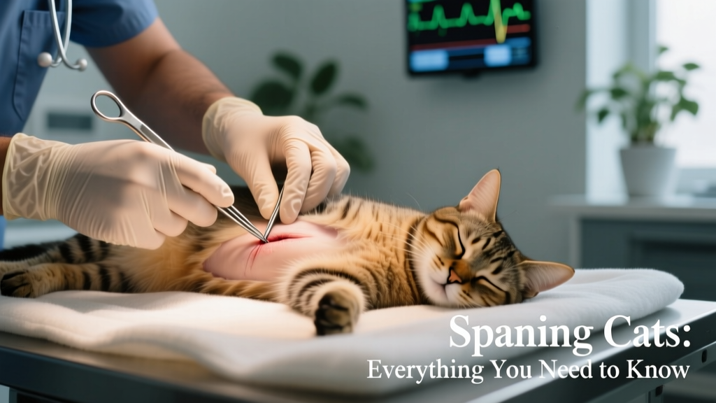 Close-up of a veterinarian’s gloved hands performing a gentle, precise spay incision on a sedated cat