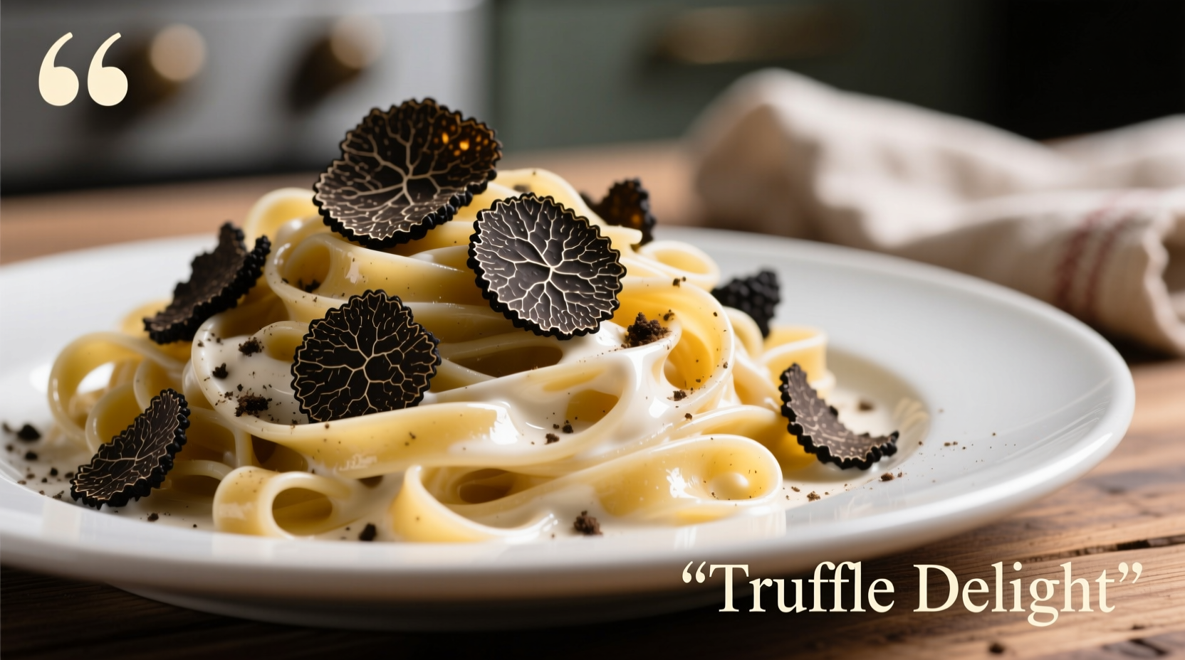 Fresh black truffle shavings on creamy pasta