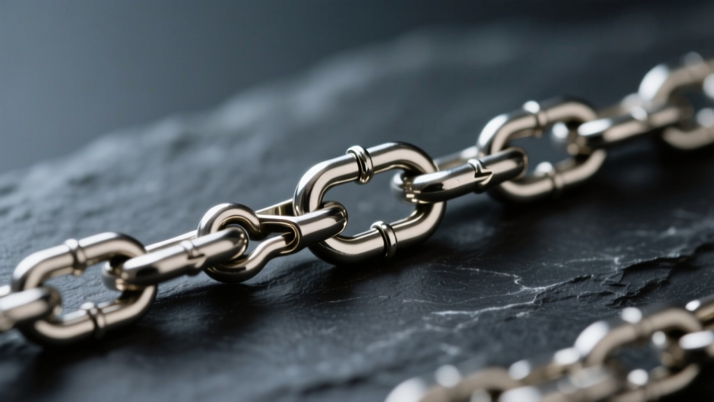 Macro shot of a 1.5mm steel box chain with a lobster clasp, highlighting precise link welding against a dark slate background.