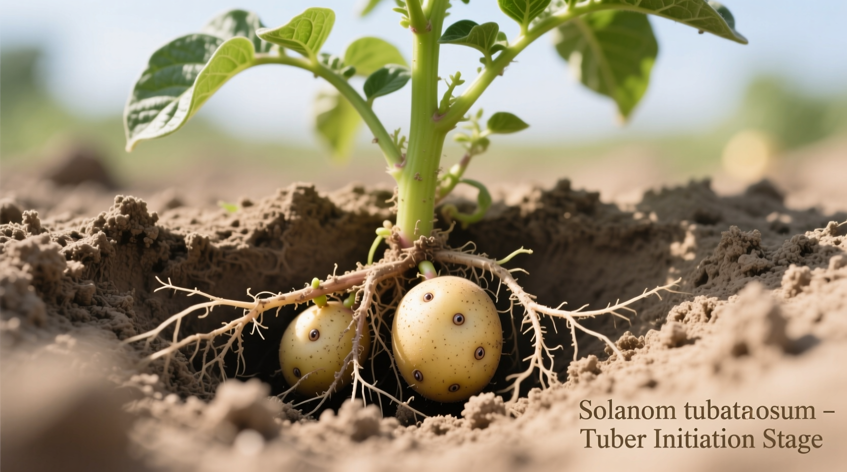 Potato plant showing tuber formation underground