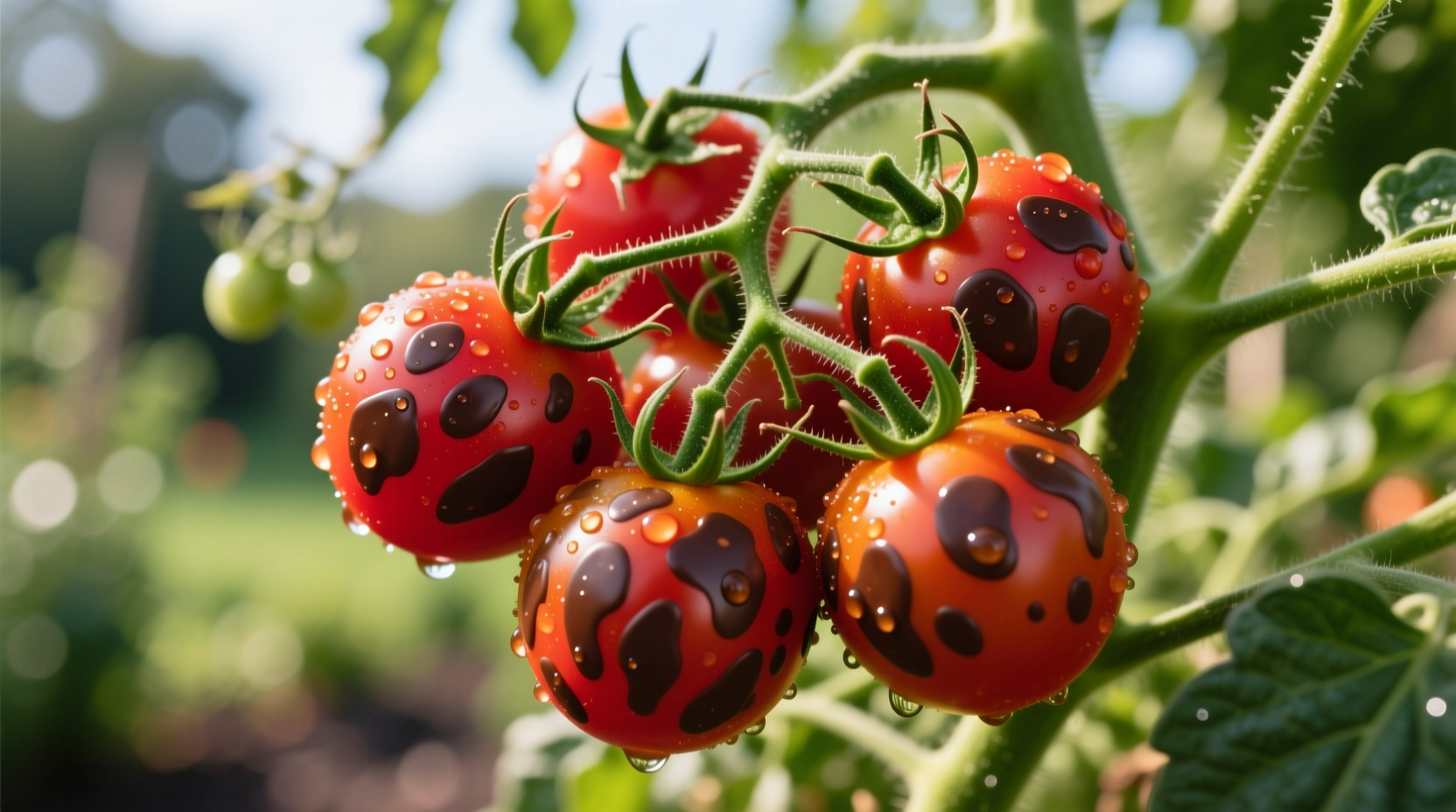 Chocolate Sprinkles tomatoes on vine with marbled appearance