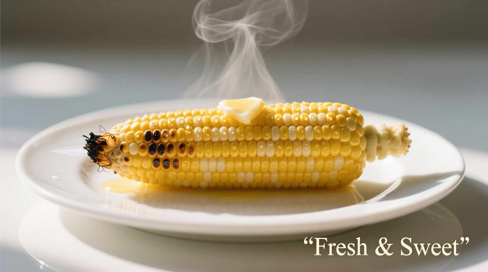 Freshly cooked sweetcorn on a white plate