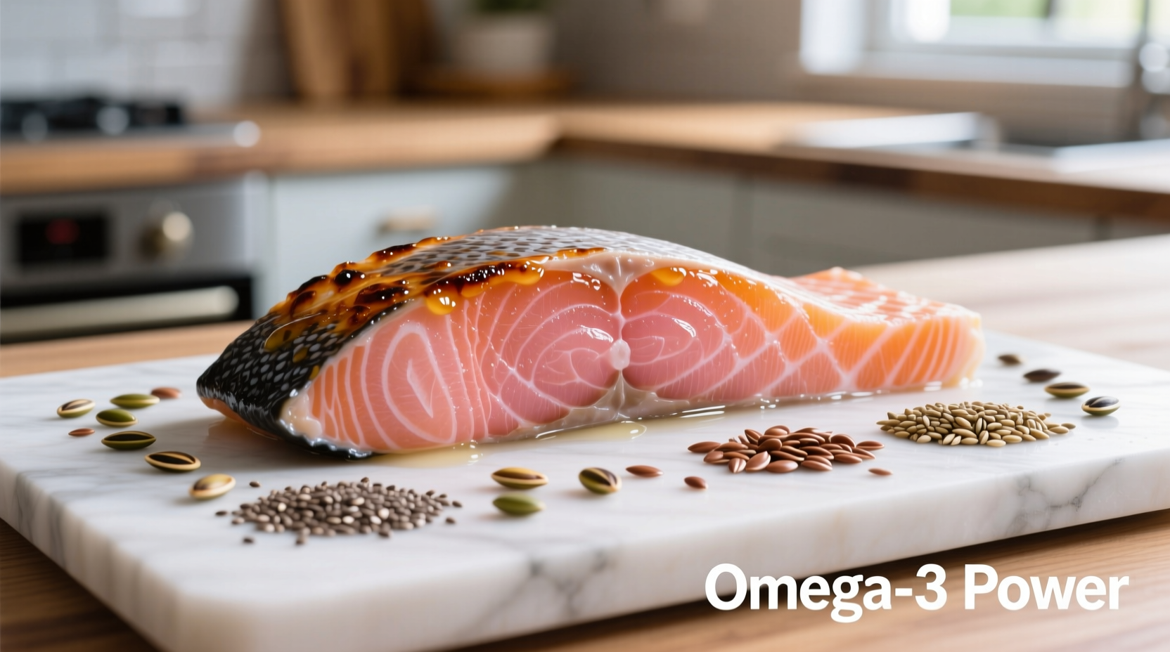 Fresh salmon fillet with omega-3 rich seeds