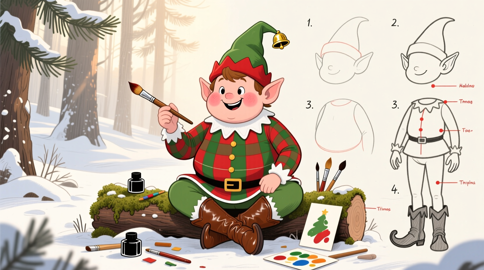 how to draw a christmas elf