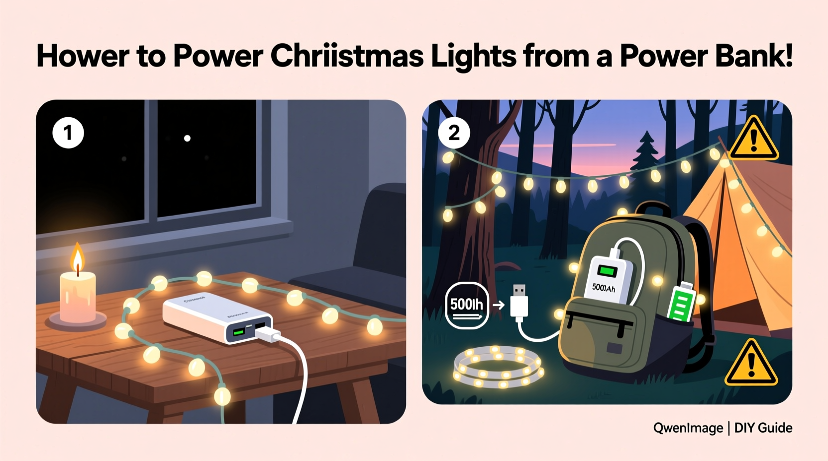 how to power christmas lights from a power bank during blackouts or camping