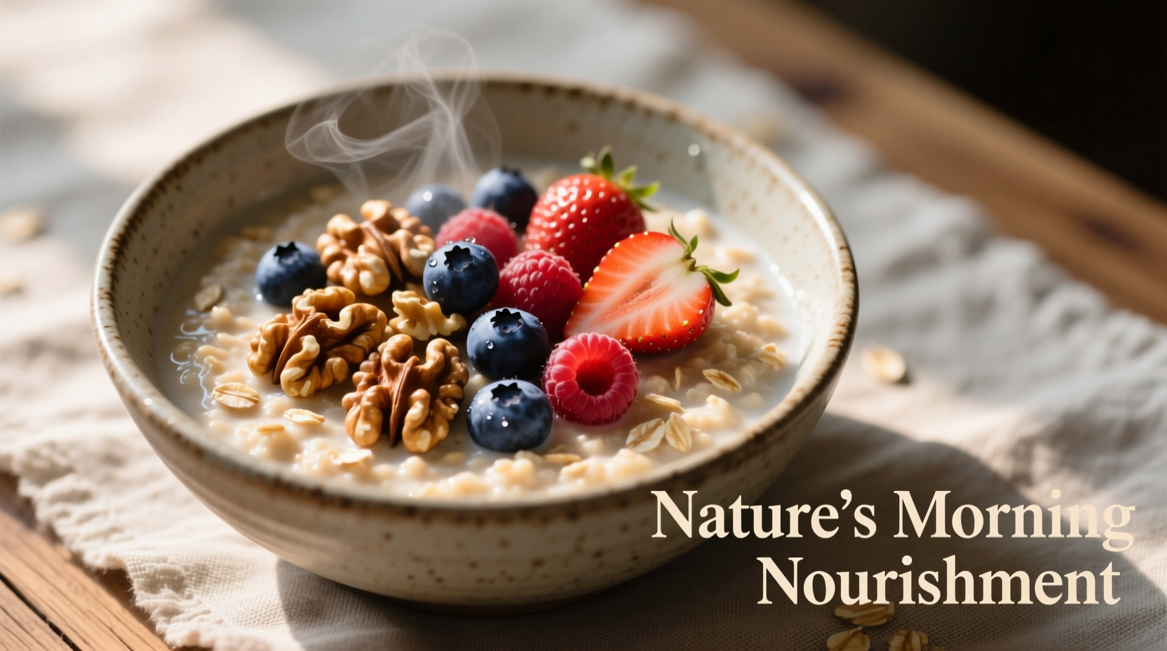 Oatmeal bowl with walnuts and berries