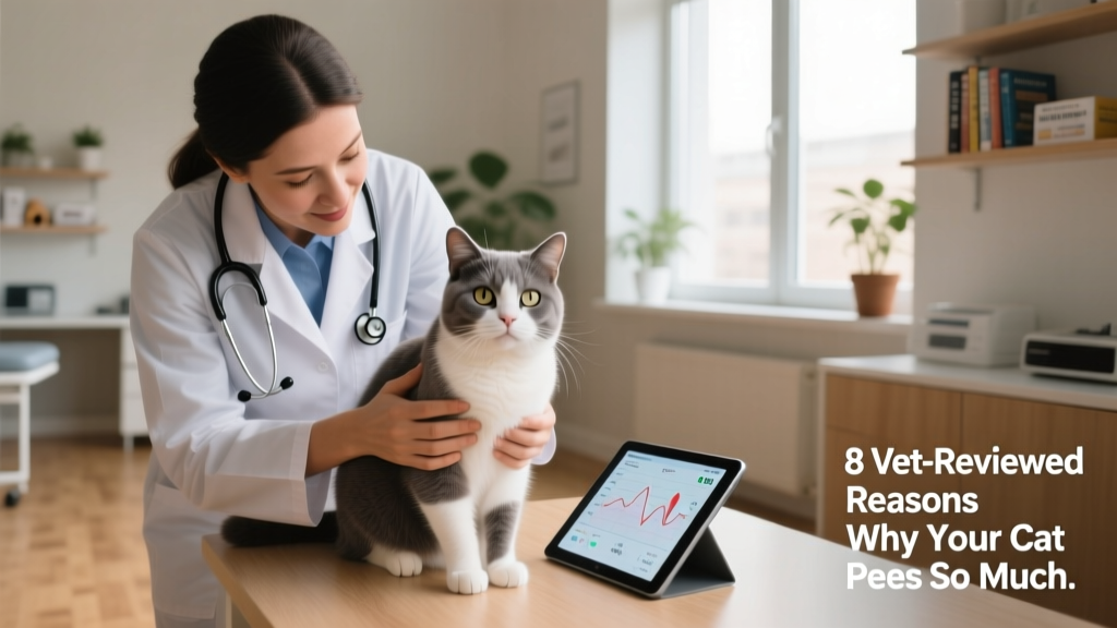 Veterinarian gently examining a calm cat during a routine wellness checkup