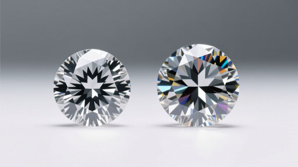 Diagram comparing 58 facets of a standard round brilliant diamond with the 82 facets of a patented LEO diamond cut.