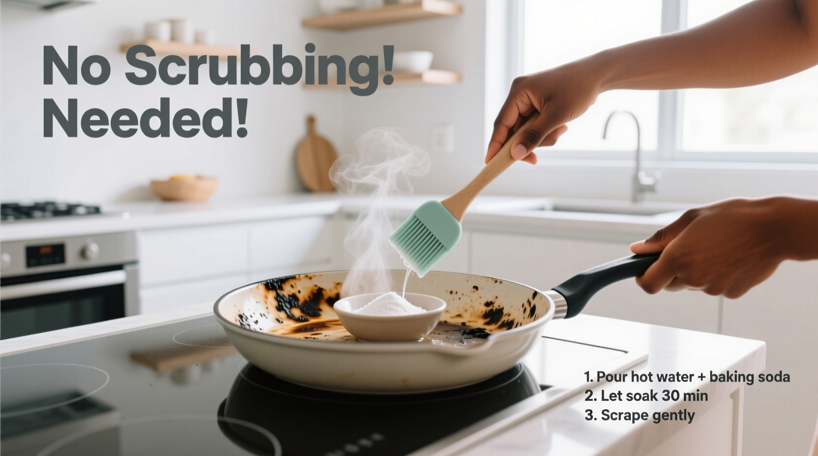 how to clean a burnt ceramic pan without scrubbing for hours