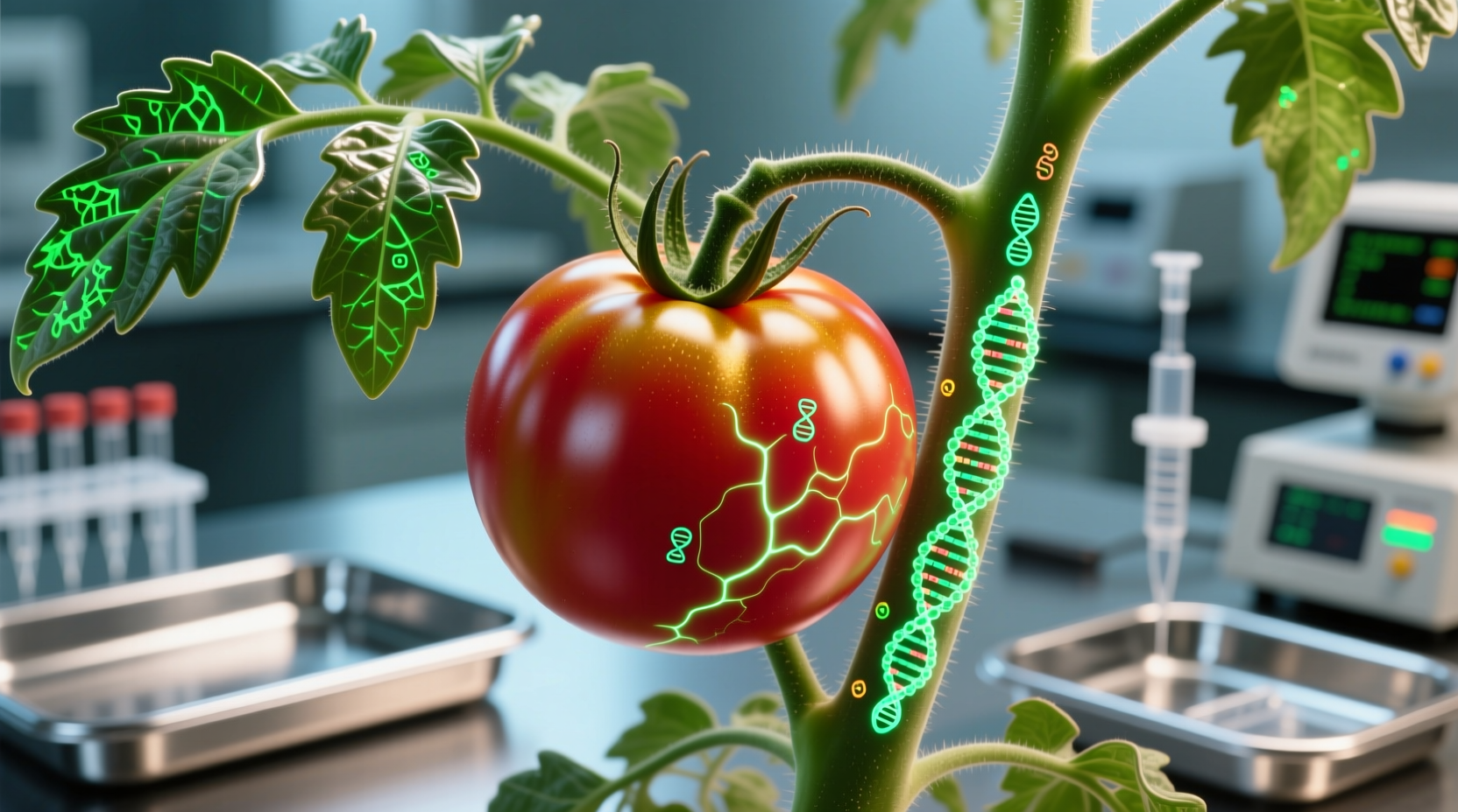Close-up of genetically modified tomato plant