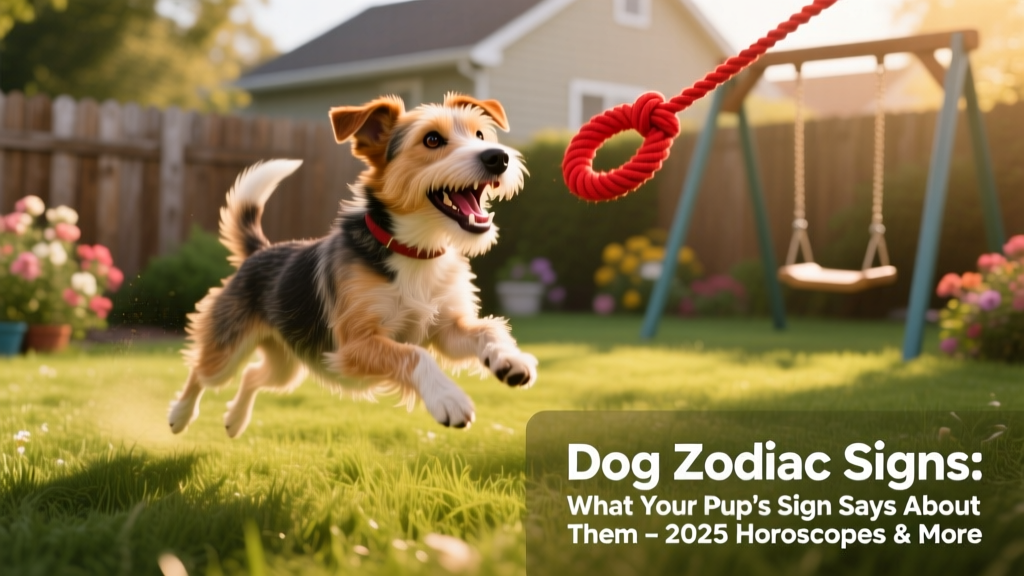 An energetic terrier mix mid-leap chasing a bright red rope toy in a grassy backyard