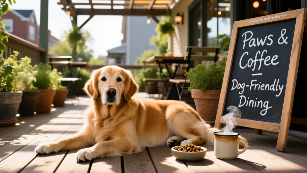 A dog relaxing on a patio at a dog-friendly restaurant in Guelph