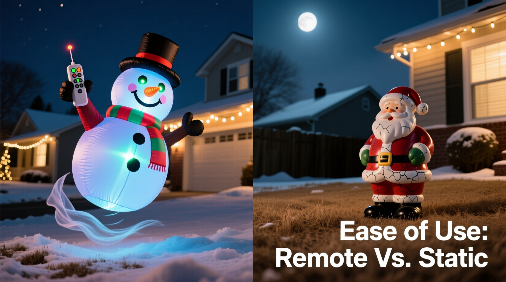 remote controlled christmas inflatables vs static yard figures ease of use