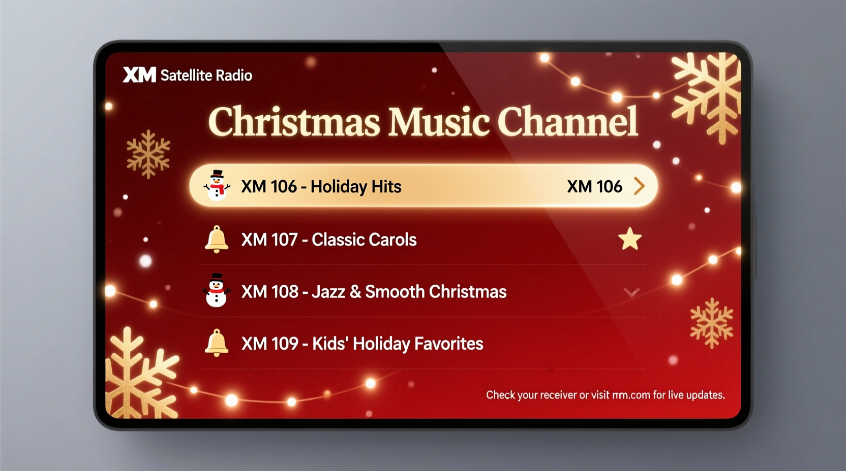 what channel is christmas music on xm satellite radio